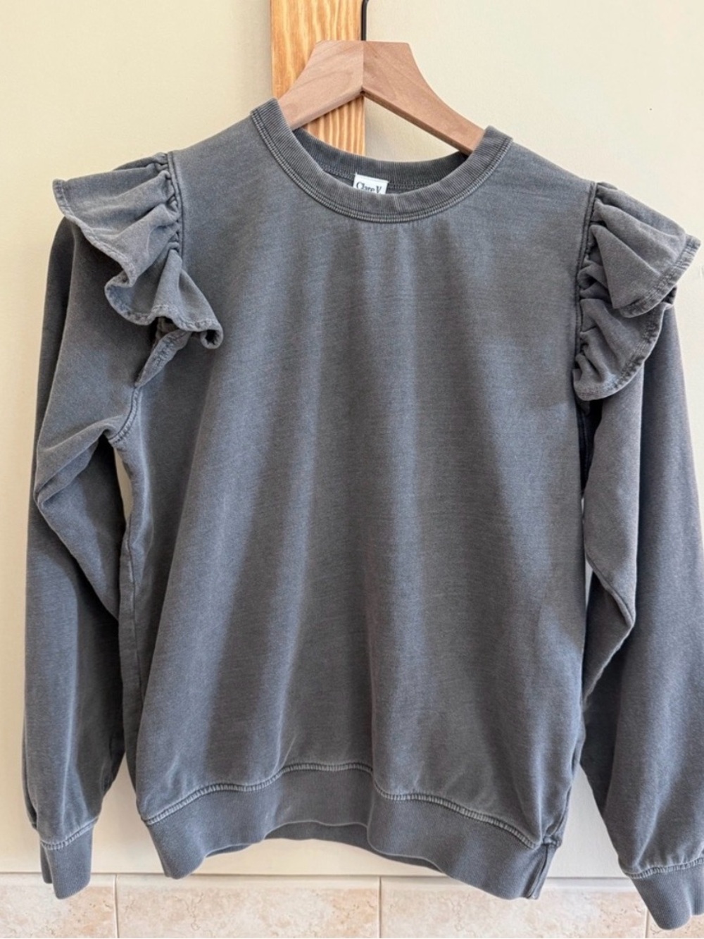 Clare V Ruffle Sleeve Sweatshirt - Faded Gray Original $165